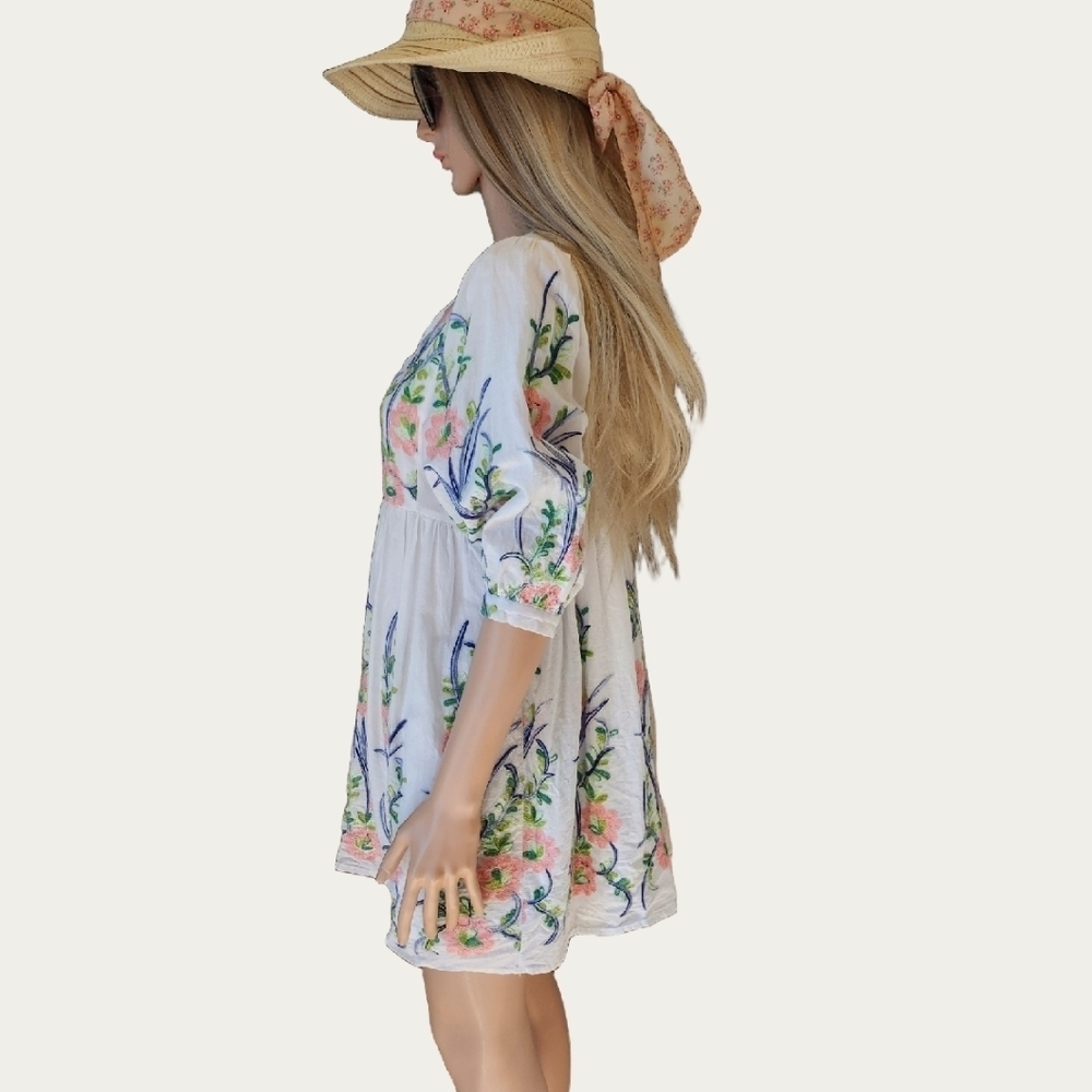 Hayden COTTAGECORE 100% Cotton Floral Embroidered White Dress, Small - Picture 3 of 11